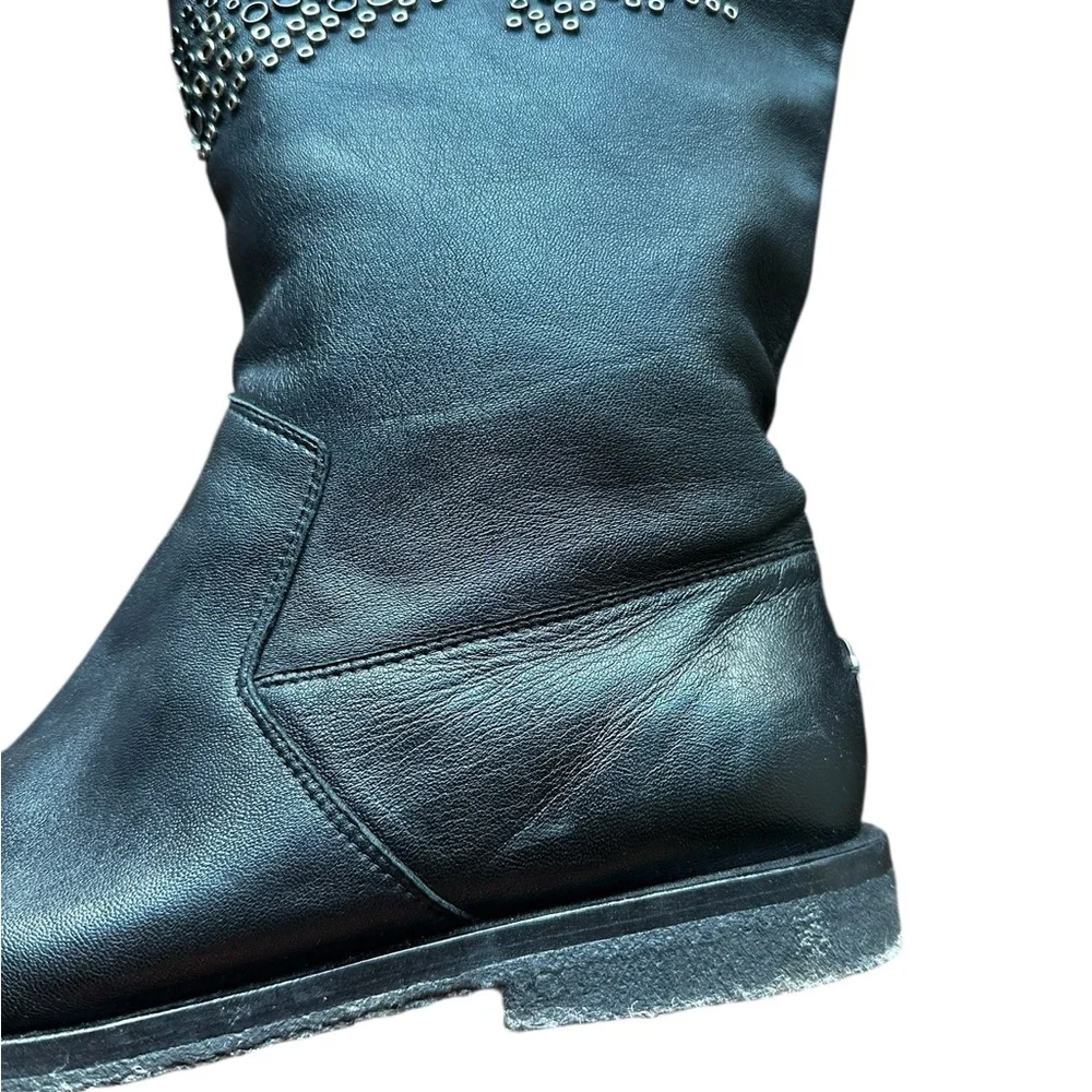 JIMMY CHOO LONDON WYLIE EAGLE BIRD LEATHER BOOT BLACK MOTO - Picture 4 of 16